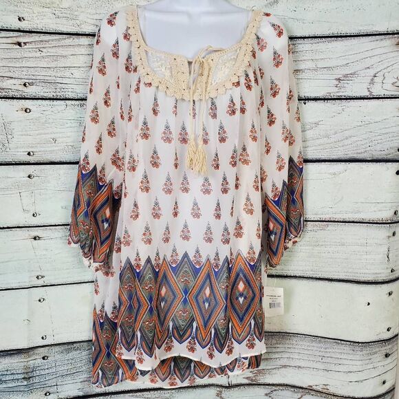 Moa Moa Woman Boho Print Tunic Top Plus Size 2X Made in USA - Picture 1 of 7